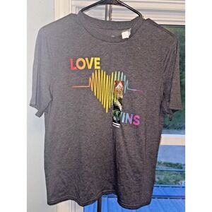 Love Wins Pride Short Sleeve T-SHIRT LGBT+ Heart Beat Charcoal Grey UNISEX XL